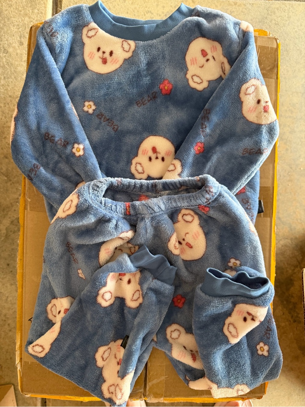 Blue Bear Plush Kids Pajama Set - Cozy Fleece Sleepwear